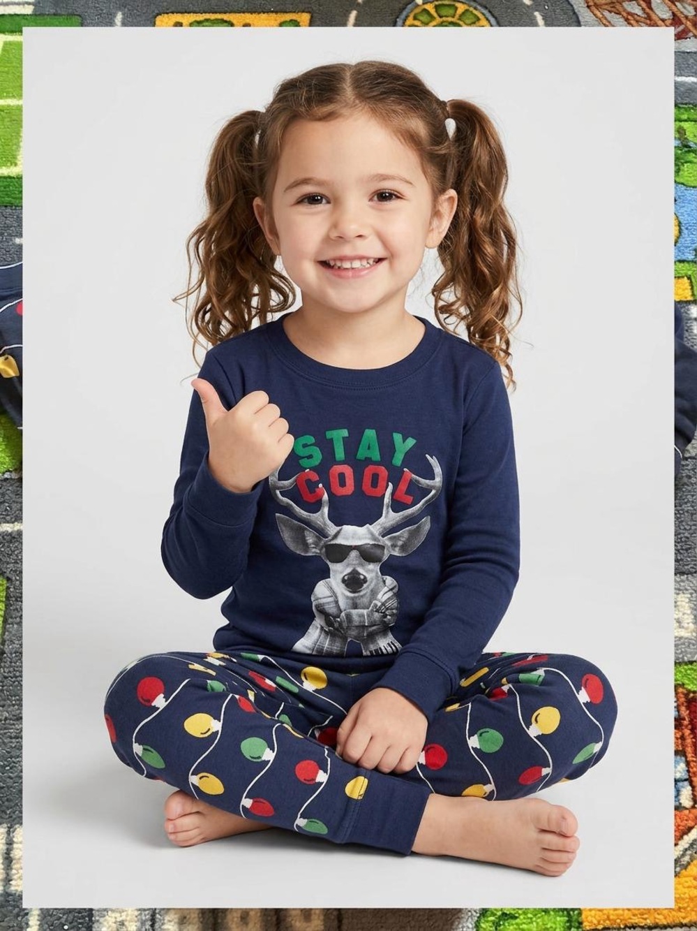 Joe Fresh Navy 'Stay Cool' Reindeer Pajama Set with Multicolor Lights